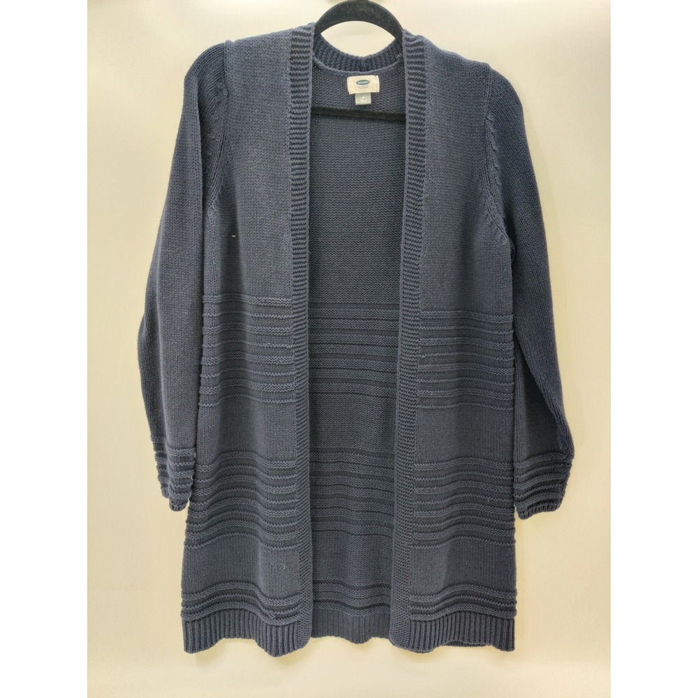 Old Navy Womens Navy Blue Textured Knit Longline Open Front Cardigan Sweater M